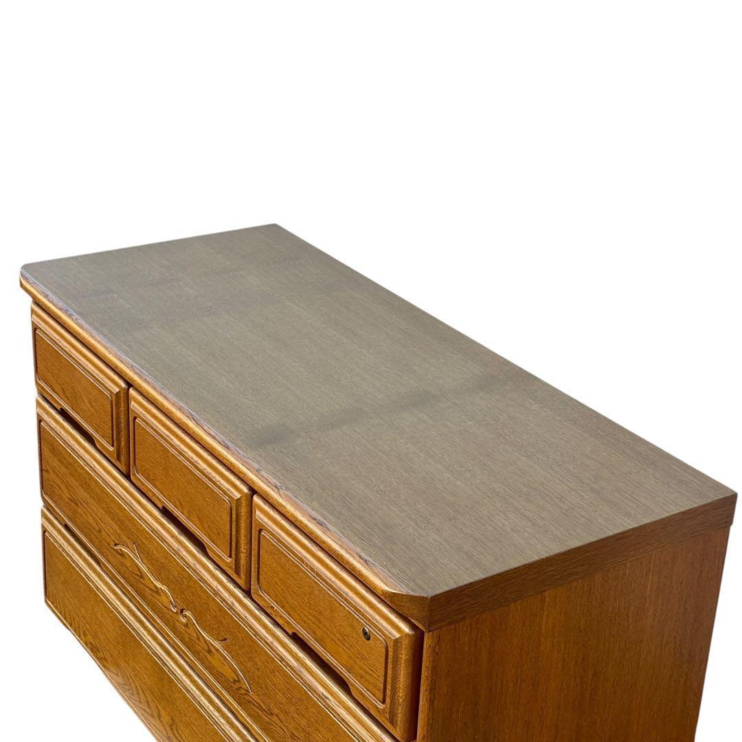 【週末セール】起立木工 ハイチェスト 7段 国産 ナラ材 鍵付き クラシック