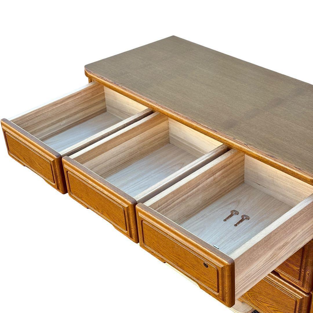 【週末セール】起立木工 ハイチェスト 7段 国産 ナラ材 鍵付き クラシック