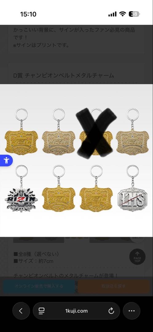 A*A様 一番くじ　D賞　チャンピオンベルトメタルチャーム　7種　RIZIN