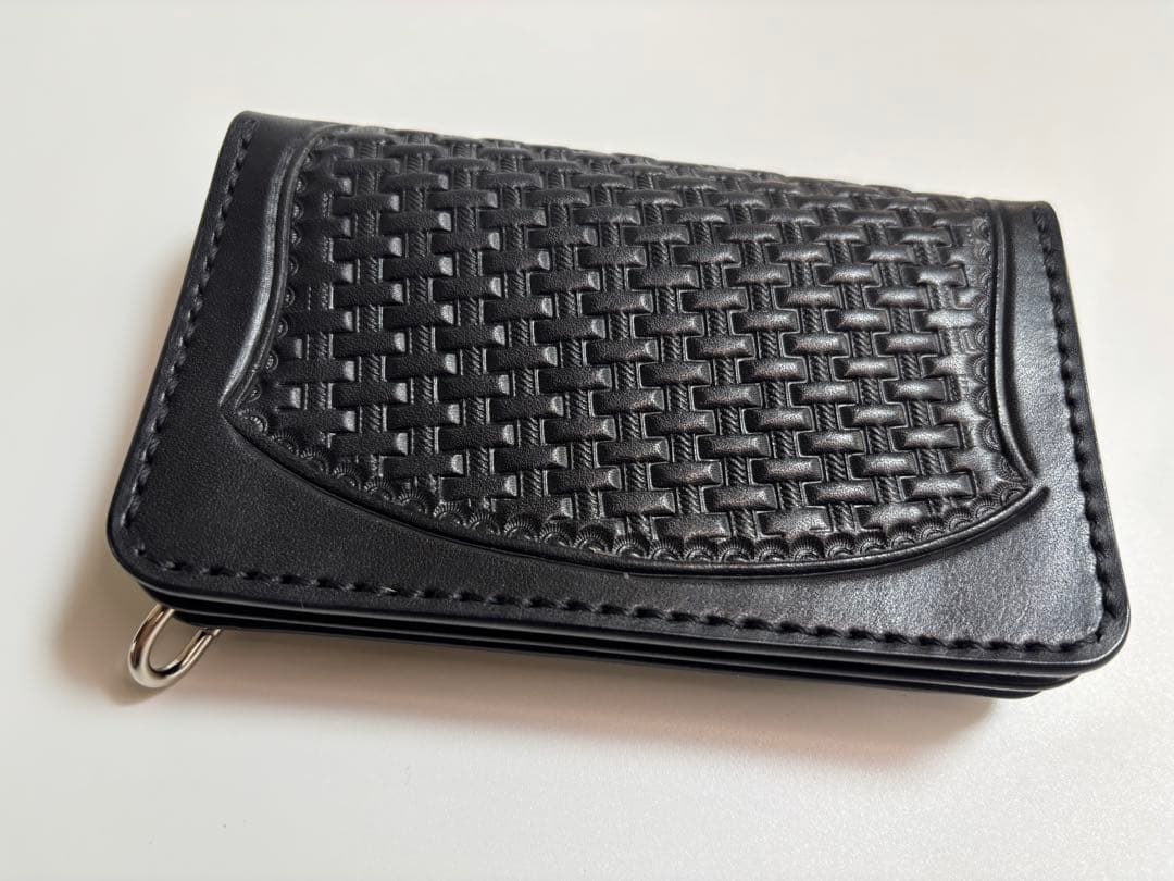 黒　栃木サドルレザー　トラッカーウォレット　三層　シルバー　レザークラフト
