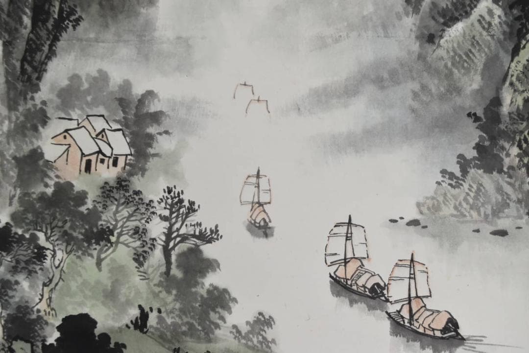 作者不詳/桂林山水図/中国山水図/横物/掛軸☆宝船☆AB-457