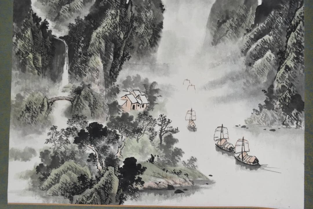 作者不詳/桂林山水図/中国山水図/横物/掛軸☆宝船☆AB-457