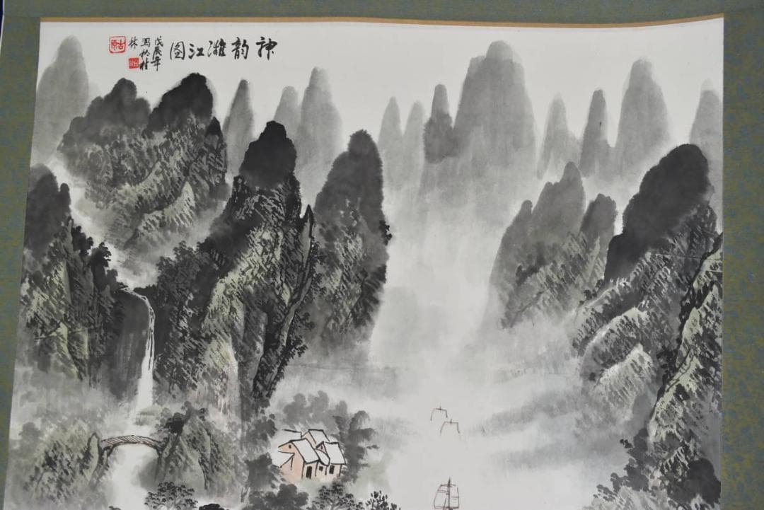 作者不詳/桂林山水図/中国山水図/横物/掛軸☆宝船☆AB-457