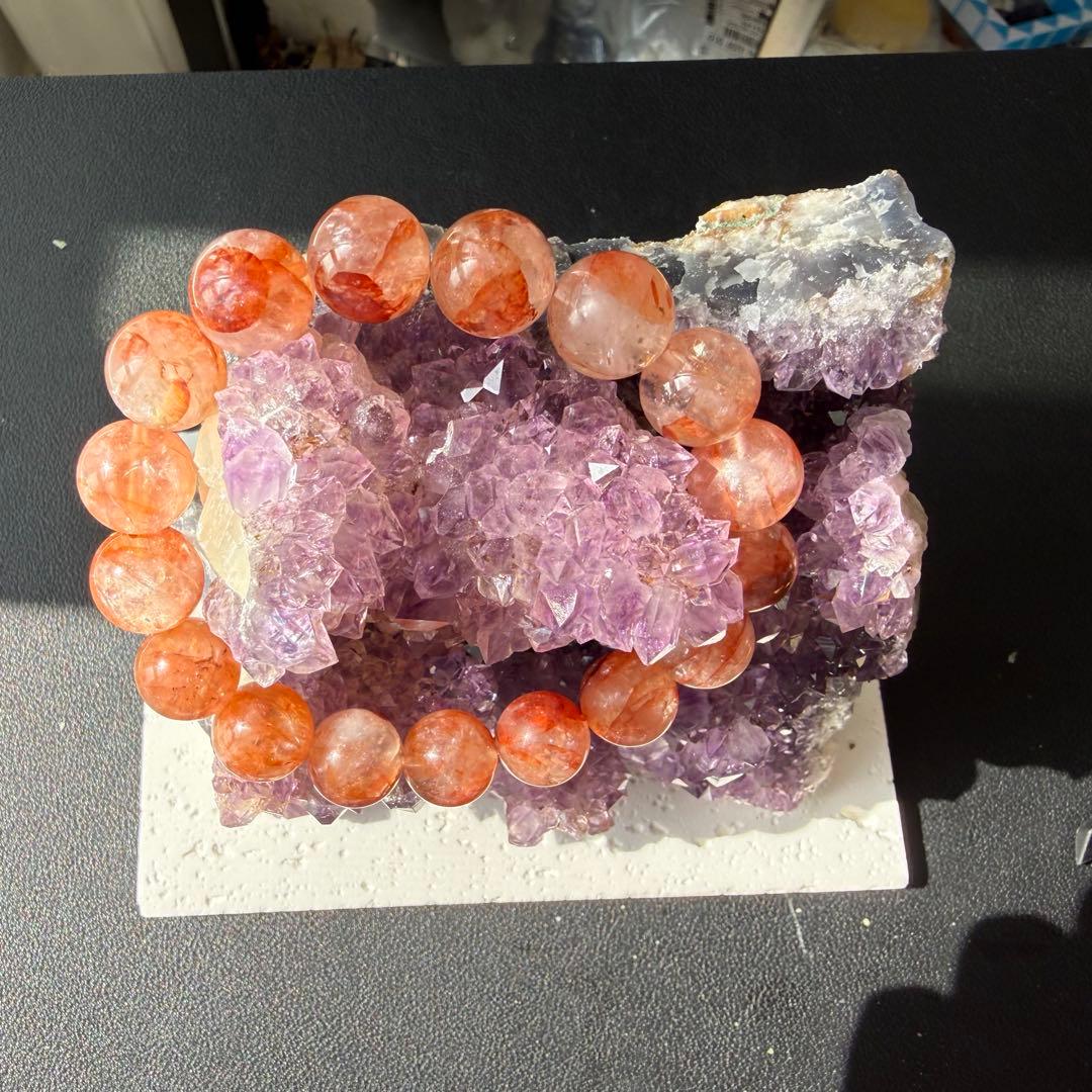 天然石 タイチンルチルクォーツ共生アメジストの原石　置物　鉱物NO.022513