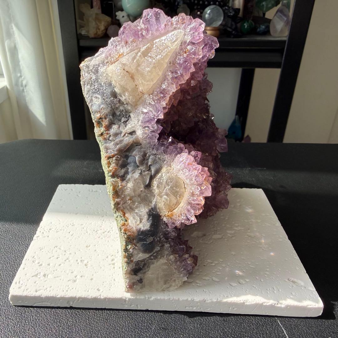 天然石 タイチンルチルクォーツ共生アメジストの原石　置物　鉱物NO.022513