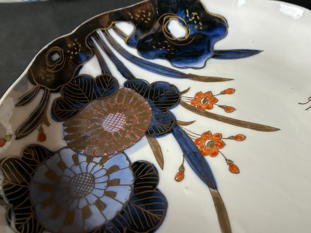 古伊万里 染錦 金彩 花蝶図 七寸皿 5客 江戸後期 65