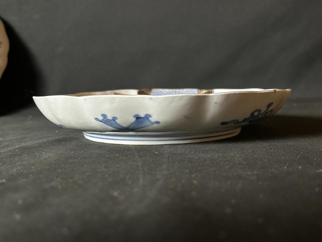 古伊万里 染錦 金彩 花蝶図 七寸皿 5客 江戸後期 65