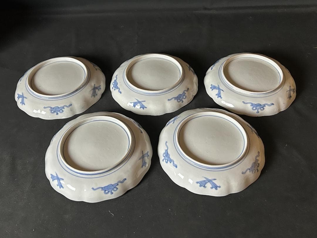 古伊万里 染錦 金彩 花蝶図 七寸皿 5客 江戸後期 65