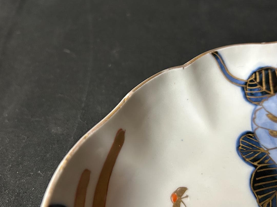 古伊万里 染錦 金彩 花蝶図 七寸皿 5客 江戸後期 65
