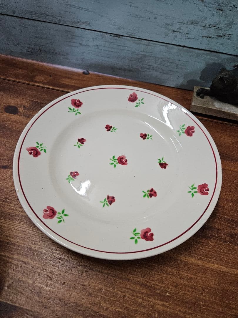 フランス バドンヴィレー アンティークプレート 大皿 花柄 ミニローズ バラ
