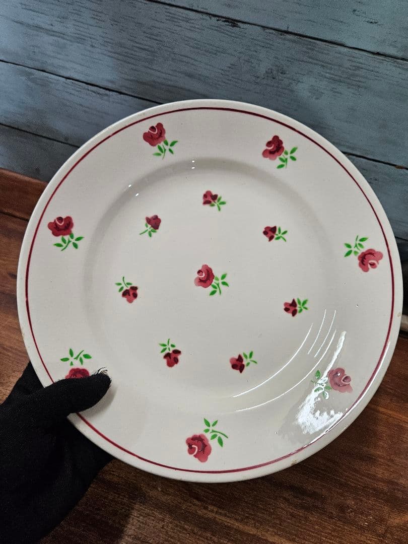 フランス バドンヴィレー アンティークプレート 大皿 花柄 ミニローズ バラ