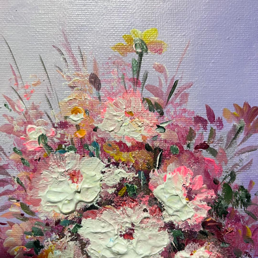 手書き油絵 花瓶の花 額付 肉筆絵画 インテリア 油彩画