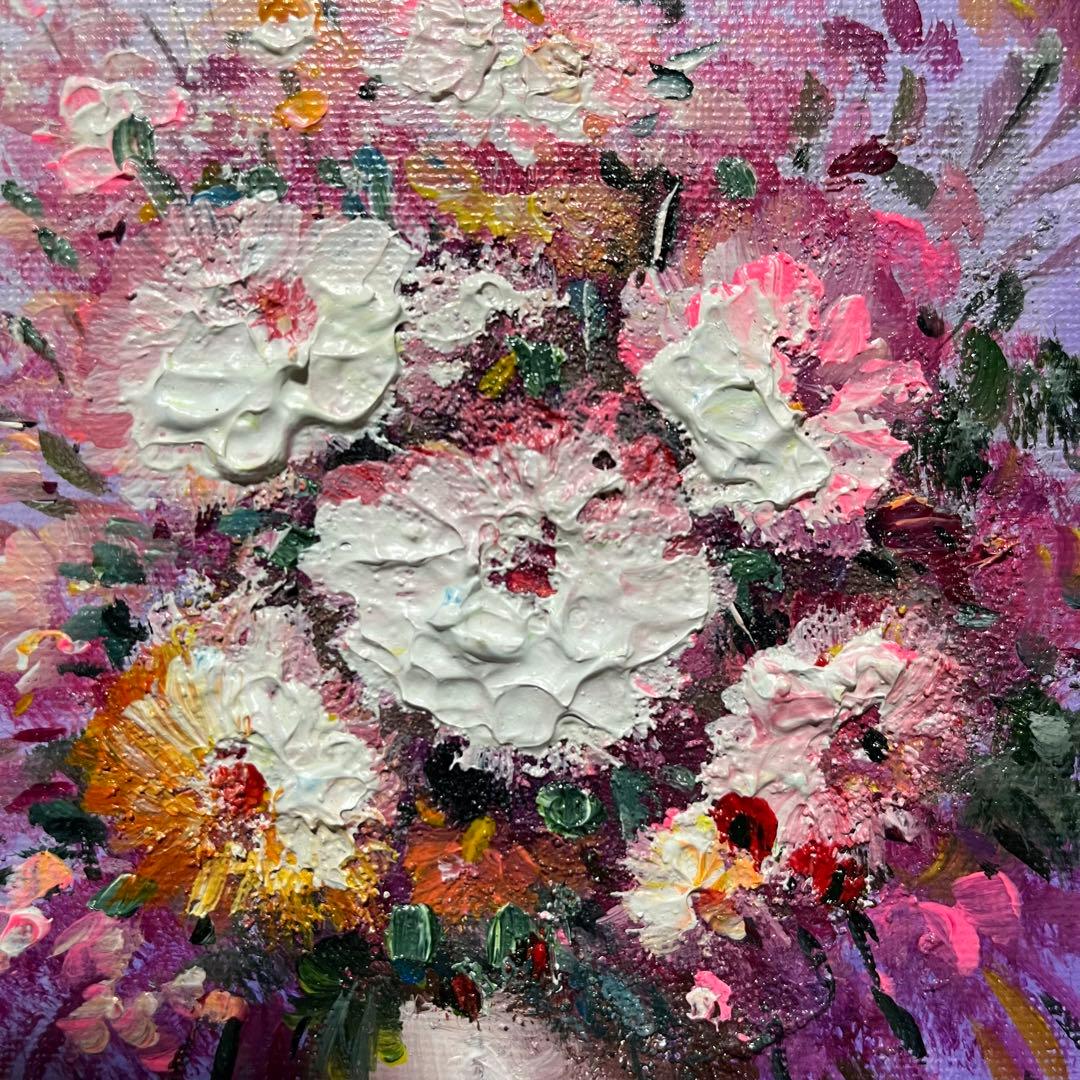 手書き油絵 花瓶の花 額付 肉筆絵画 インテリア 油彩画