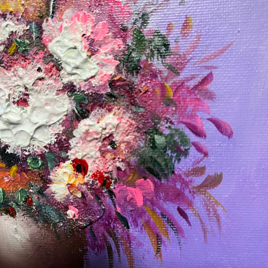 手書き油絵 花瓶の花 額付 肉筆絵画 インテリア 油彩画