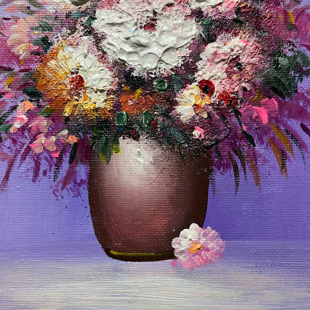 手書き油絵 花瓶の花 額付 肉筆絵画 インテリア 油彩画