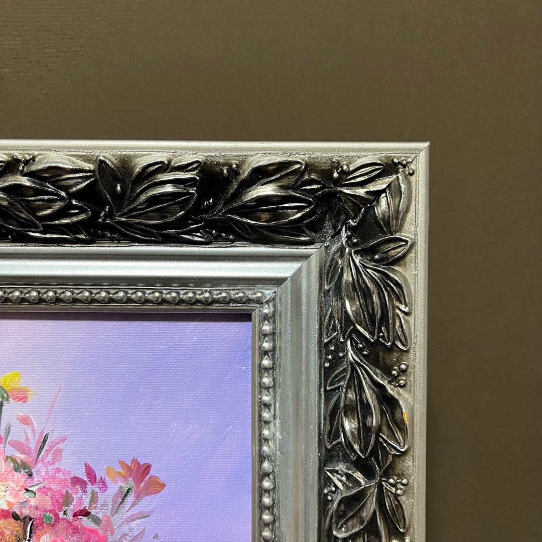 手書き油絵 花瓶の花 額付 肉筆絵画 インテリア 油彩画