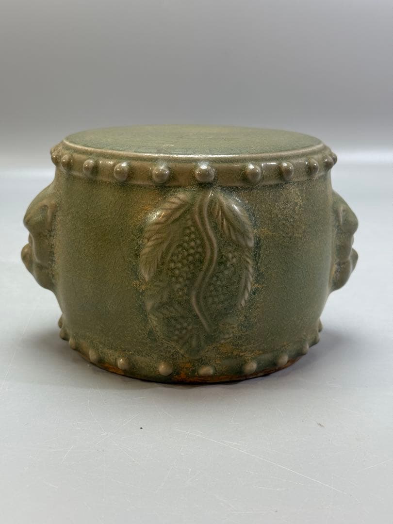 DT502 中国美術 青磁 太鼓形 獣面台 古陶磁