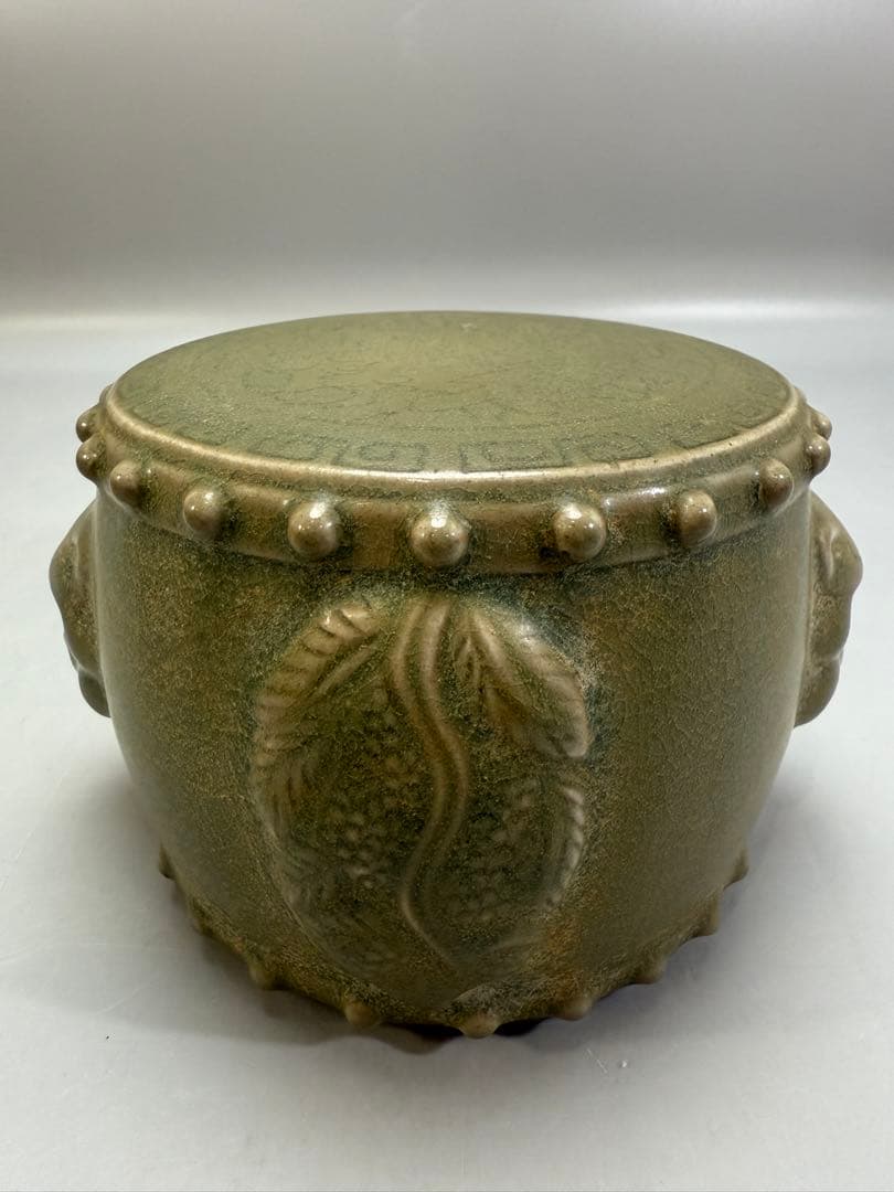 DT502 中国美術 青磁 太鼓形 獣面台 古陶磁