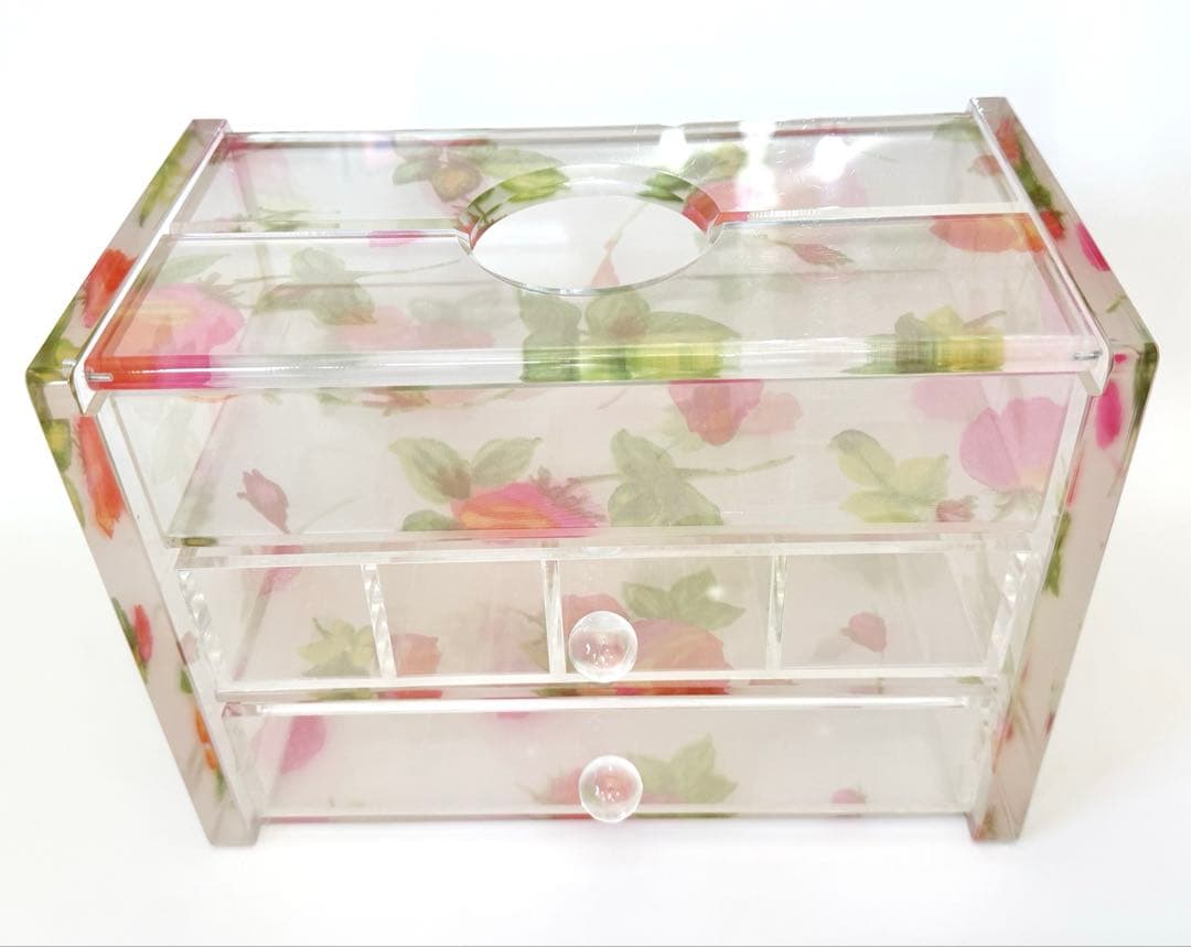 廃盤 シアーローズ アクリル ティッシュケース 2段引き出し付 収納ボックス