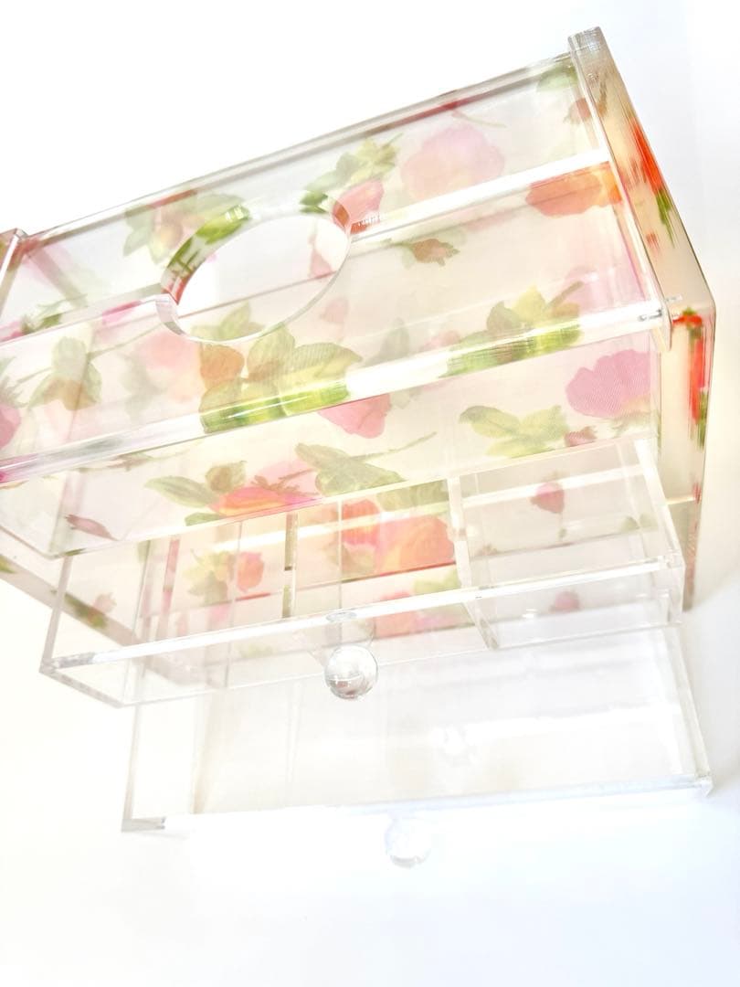 廃盤 シアーローズ アクリル ティッシュケース 2段引き出し付 収納ボックス