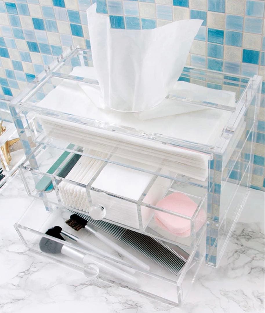 廃盤 シアーローズ アクリル ティッシュケース 2段引き出し付 収納ボックス