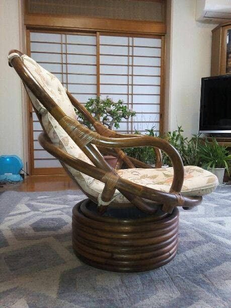 即購入不可　回転座椅子 ラタン 　籐製　籐家具　背もたれ　ハイタイプ