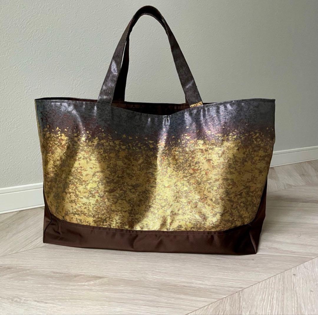 帯リメイク　金茶グラデーションのトートバッグ