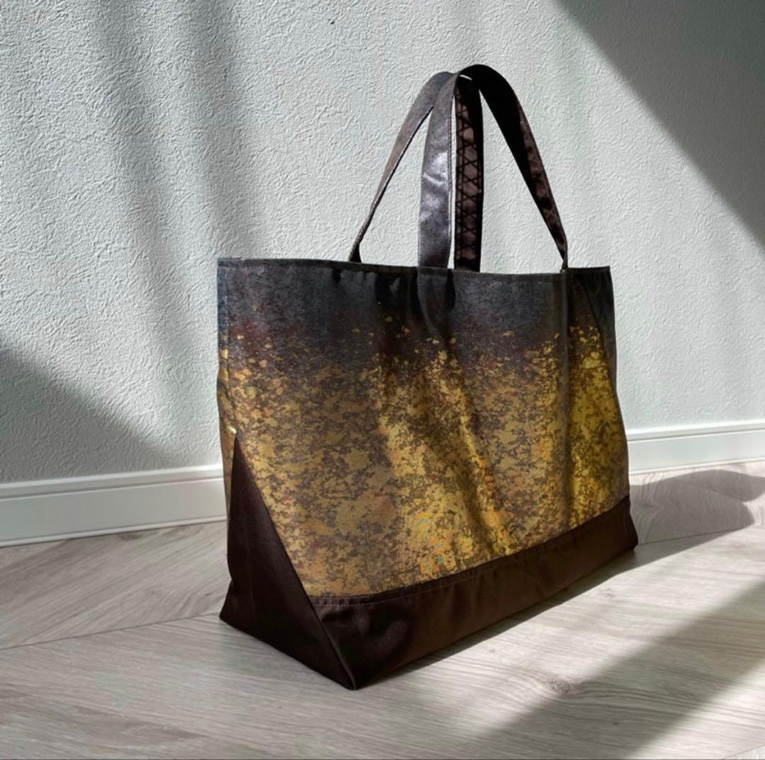 帯リメイク　金茶グラデーションのトートバッグ