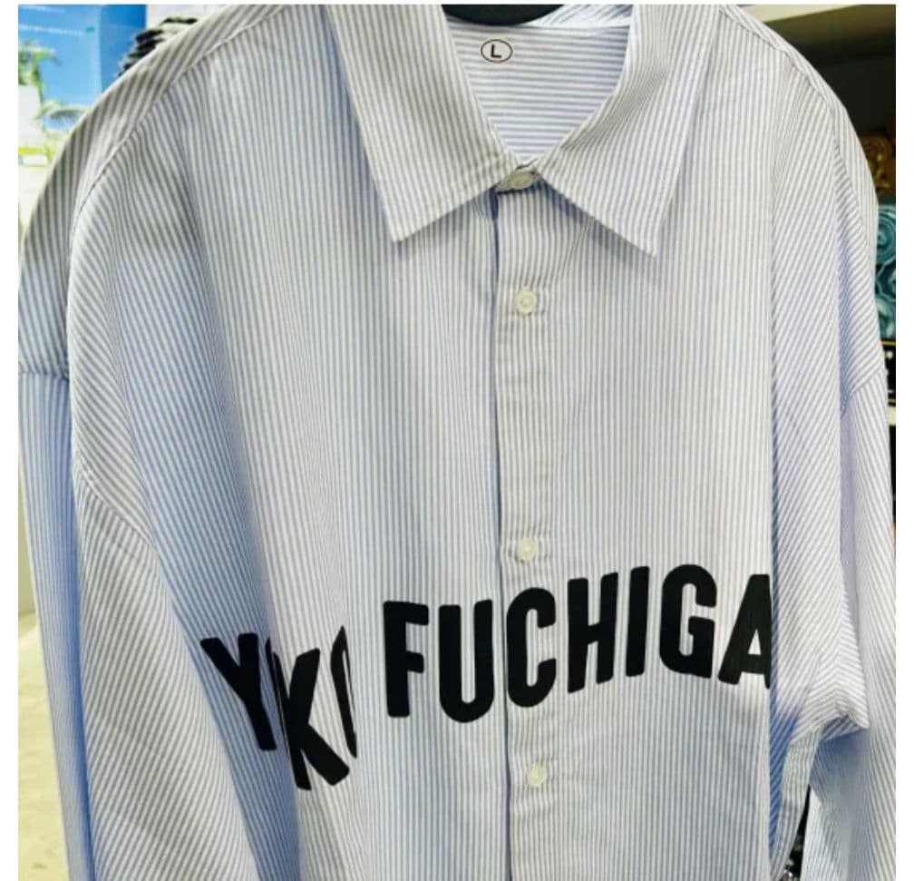 メモ少年も愛用！YOKOFUCHIGAMI ストライプ長袖シャツブルーМ