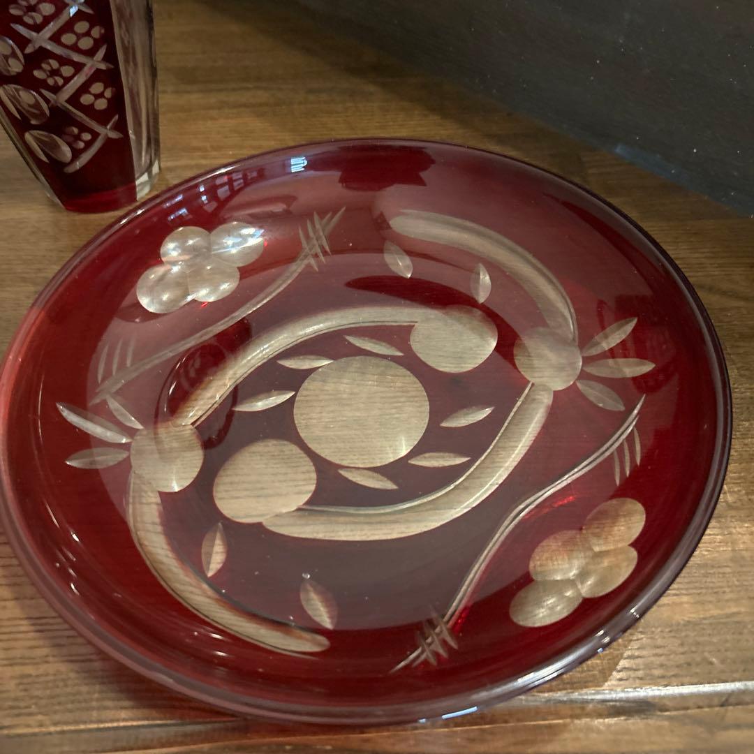 昭和レトロ　大正ガラス　アンティーク　大皿　花瓶