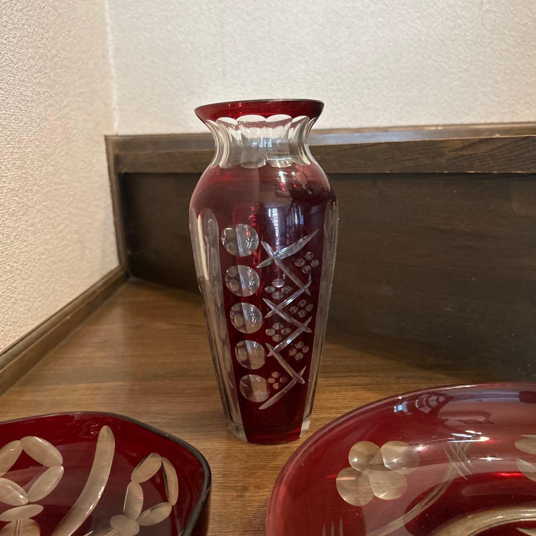 昭和レトロ　大正ガラス　アンティーク　大皿　花瓶