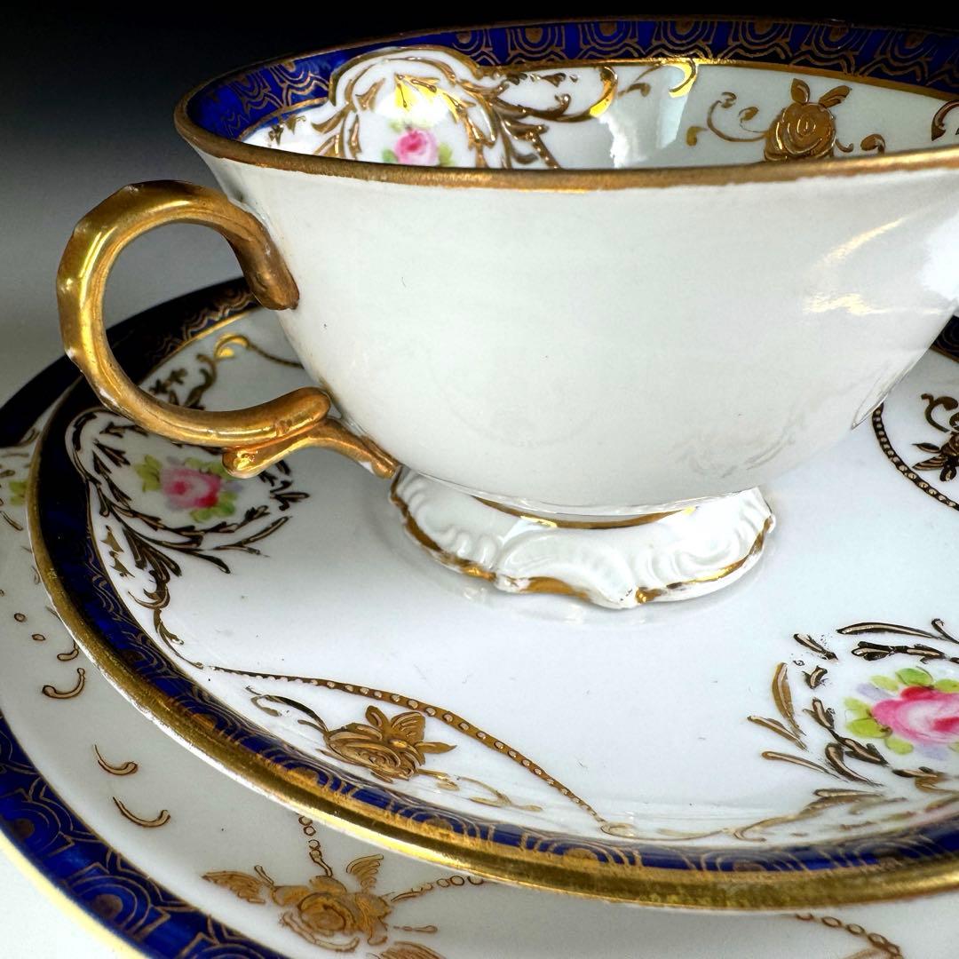 オールドノリタケ 金彩 コバルト ガーランド薔薇図紋 キャビネットトリオ