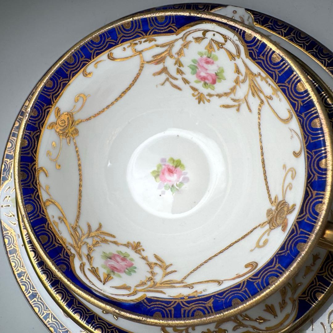 オールドノリタケ 金彩 コバルト ガーランド薔薇図紋 キャビネットトリオ