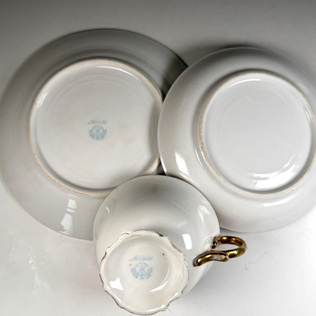 オールドノリタケ 金彩 コバルト ガーランド薔薇図紋 キャビネットトリオ