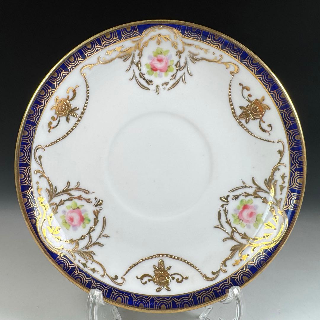 オールドノリタケ 金彩 コバルト ガーランド薔薇図紋 キャビネットトリオ