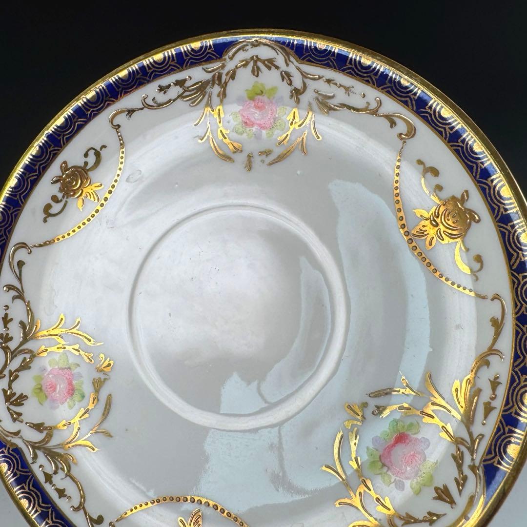 オールドノリタケ 金彩 コバルト ガーランド薔薇図紋 キャビネットトリオ