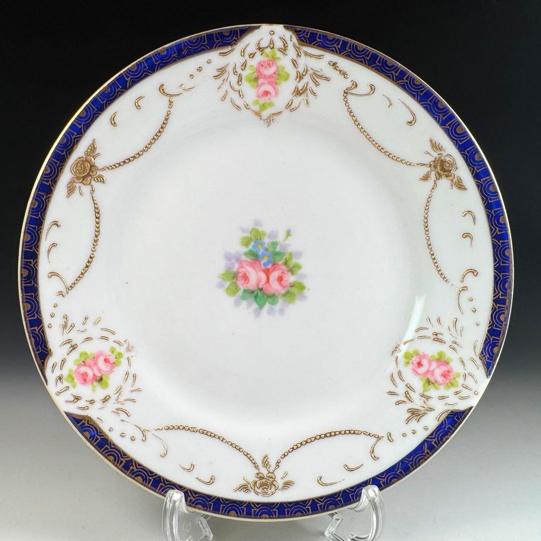 オールドノリタケ 金彩 コバルト ガーランド薔薇図紋 キャビネットトリオ