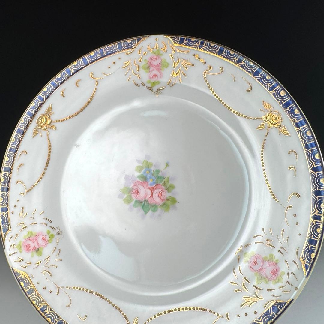 オールドノリタケ 金彩 コバルト ガーランド薔薇図紋 キャビネットトリオ