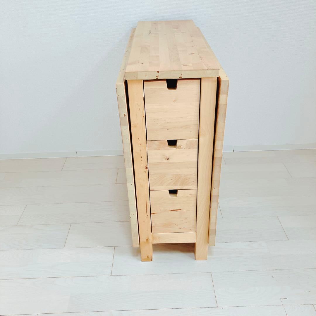 11/22迄イケア 折りたたみダイニングテーブル ノールデン　木目　引き出し付き