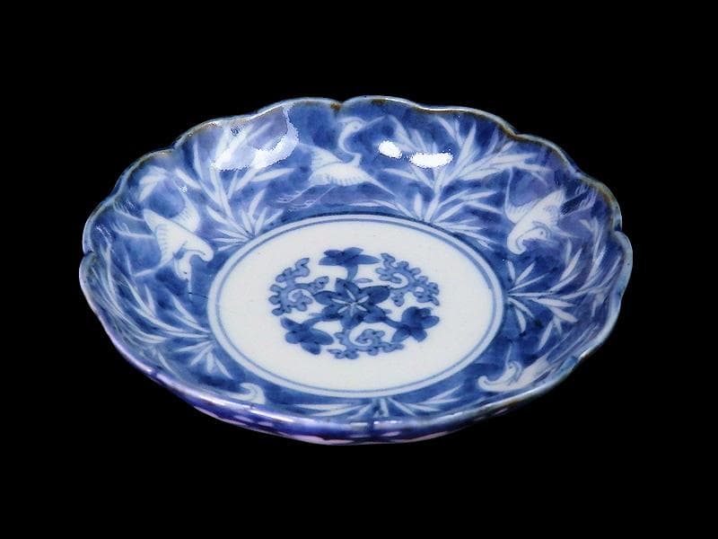 古伊万里　染付　白抜　葦に鷺の図　手塩皿　F401AS-DCj