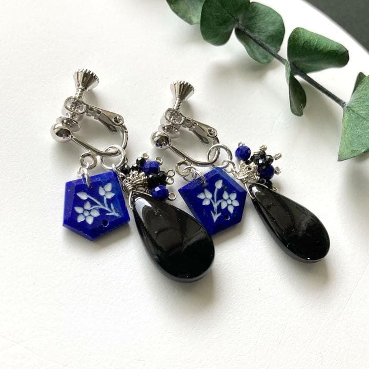 ご検討中 ＊ silver925 ラピスラズリ オニキス イヤリング ＊