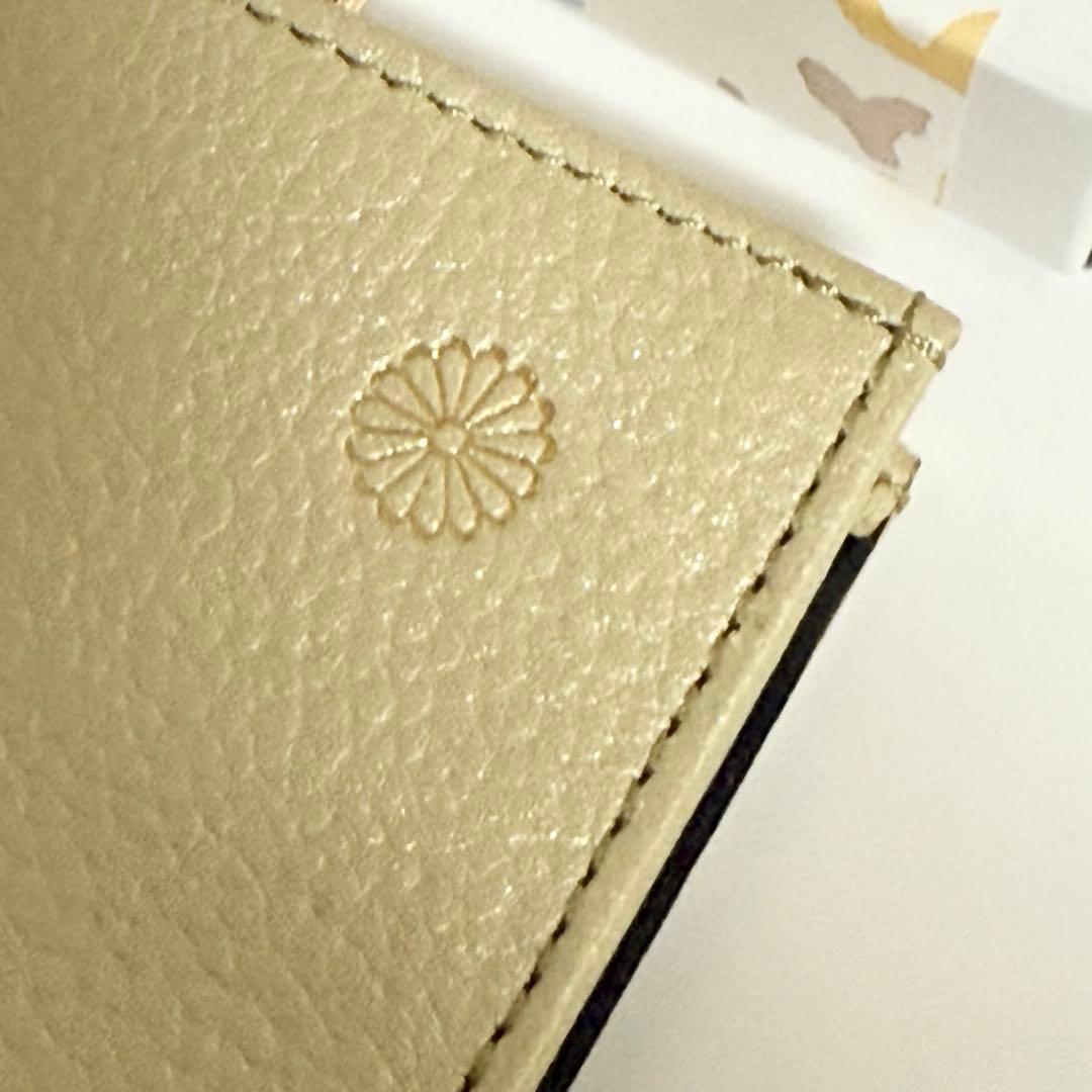 【皇室財布】菊の御紋 がま口財布 ゴールド 高級牛革 新品未使用 箱付き