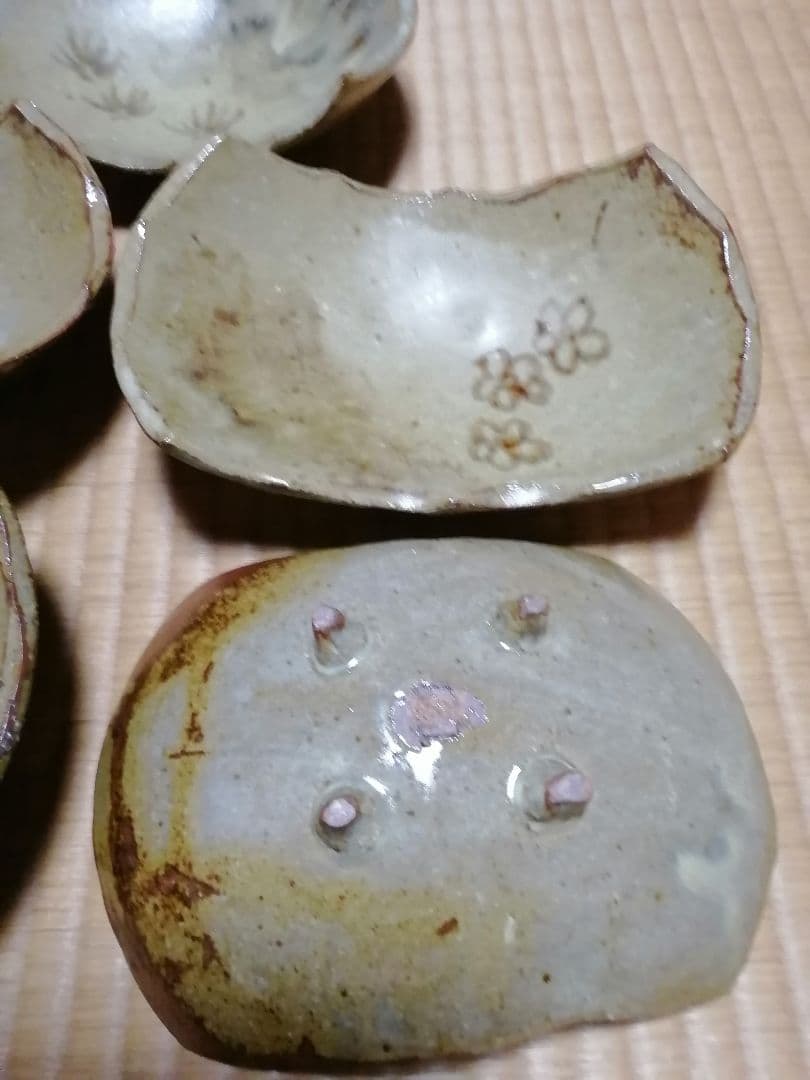 花模様の陶器角皿5個セット