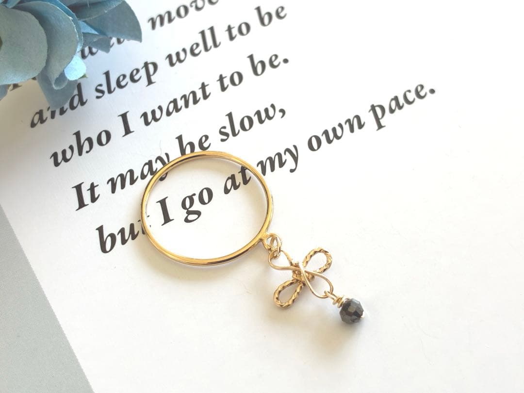 14kgf ブラックダイヤモンド　2way 四つ葉✨リング　チャーム