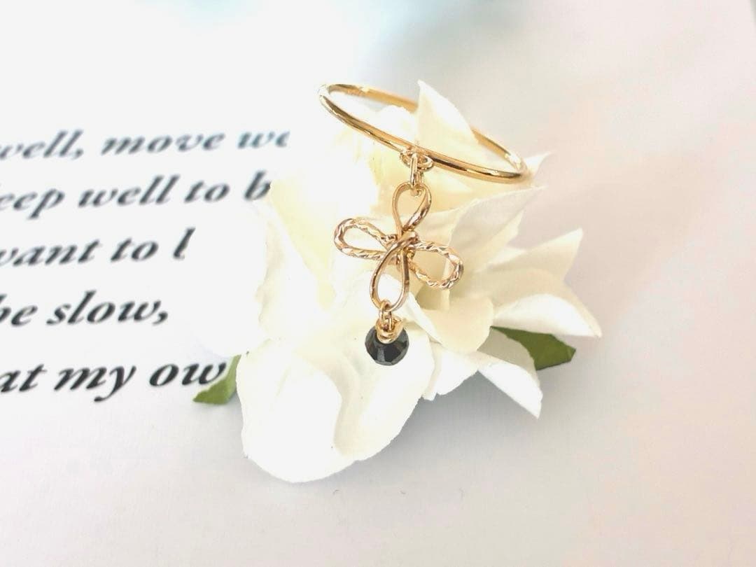 14kgf ブラックダイヤモンド　2way 四つ葉✨リング　チャーム