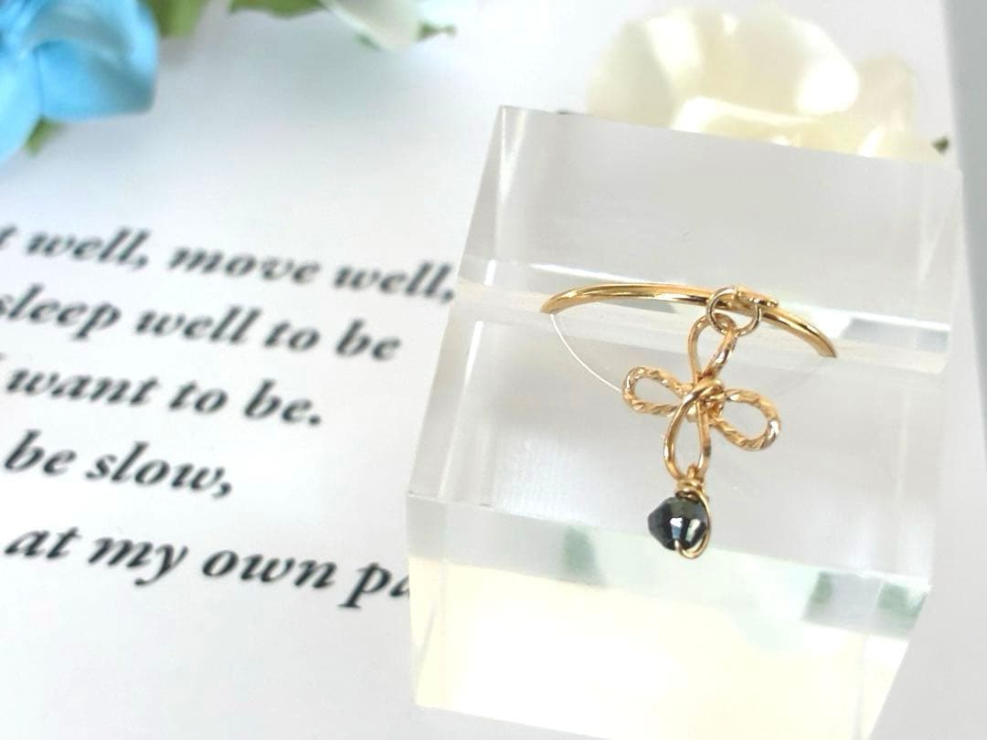 14kgf ブラックダイヤモンド　2way 四つ葉✨リング　チャーム