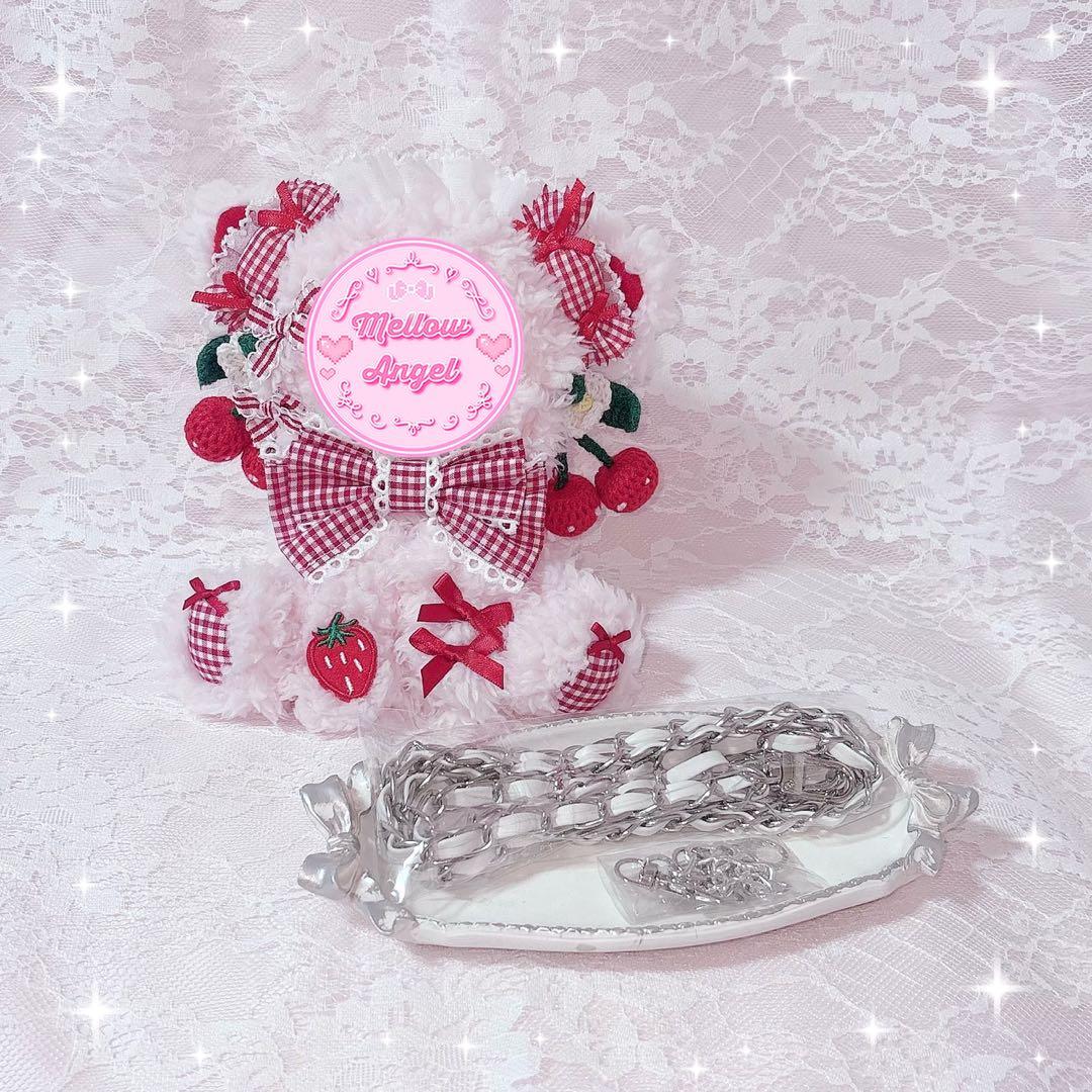 おすわり ぬい服 ショルダー チェック 13cm ①レッド ピンク