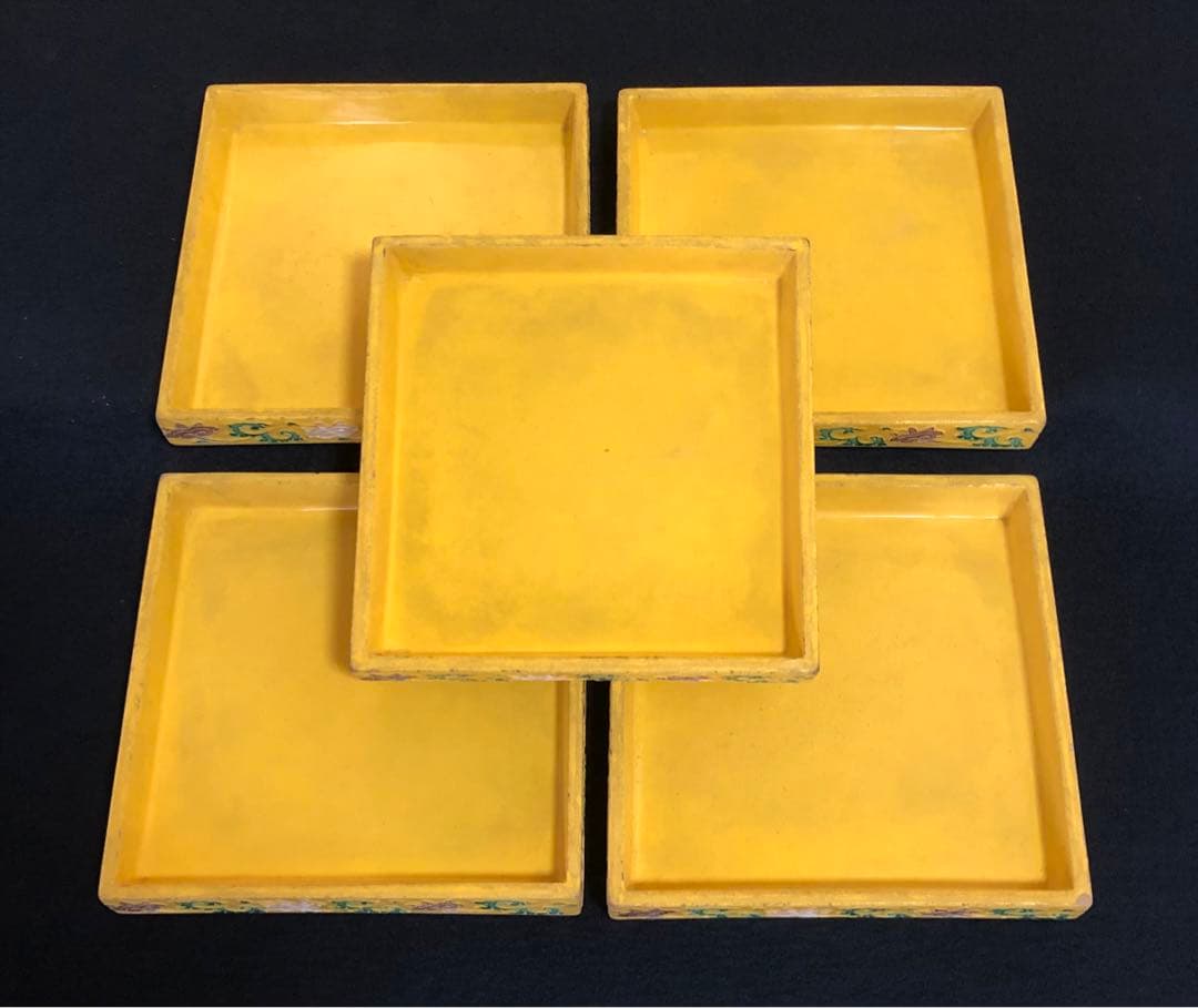 《R》中国古玩 三彩 角皿5客 銘々皿 木箱　251204お3