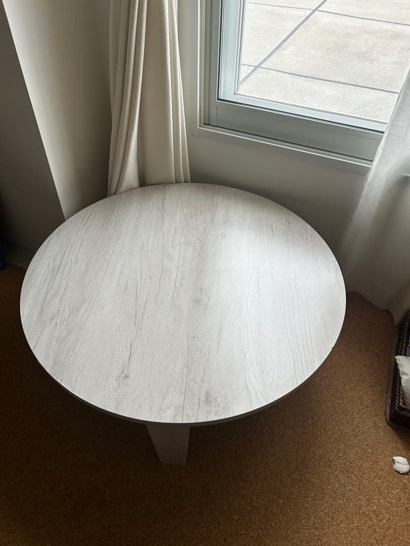 木製円形テーブルホワイトウォッシュ