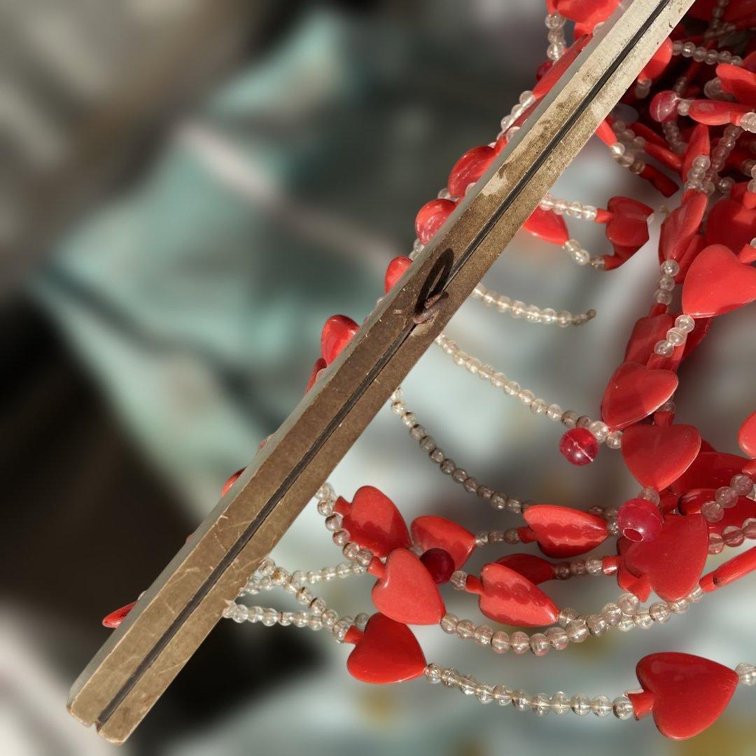 ハート型　のれん　ビーズ　レトロポップ